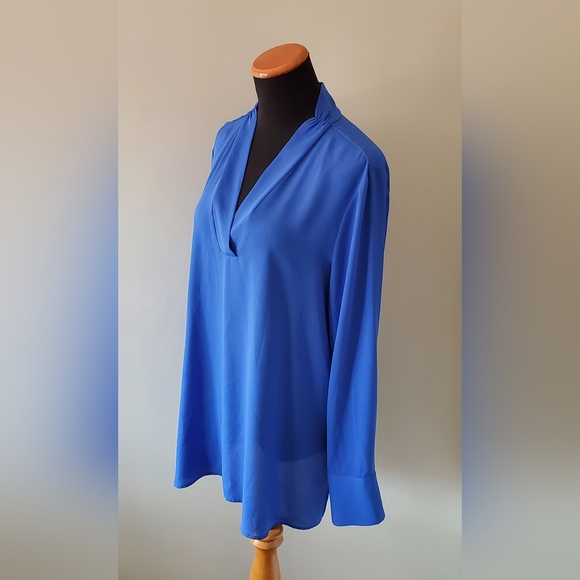 LAURA Women's 14 Electric Blue Semi Sheer V Neckline Blouse Tunic - Picture 5 of 9